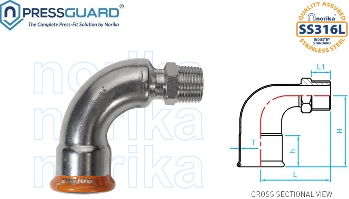 Stainless Steel 316L Press Fit 90 Deg MI Elbow